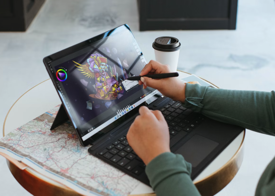 Designer draw on laptop